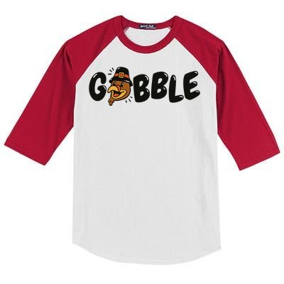 Gobble Turkey Thanksgiving Holiday Cute Kids Colorblock Raglan Jersey