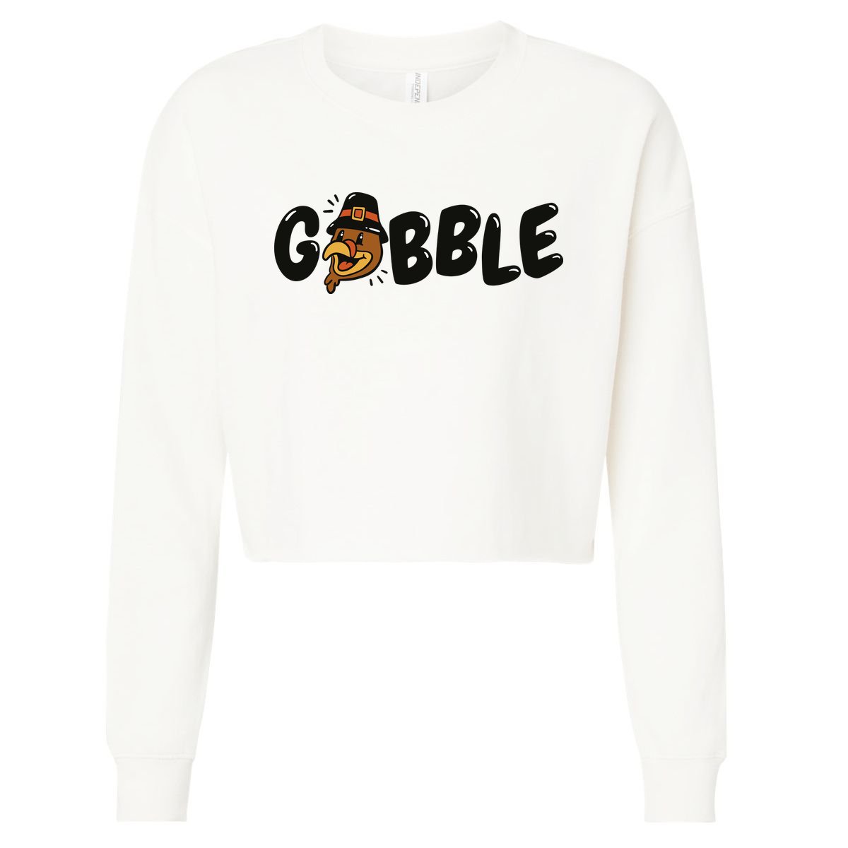 Gobble Turkey Thanksgiving Holiday Cute Cropped Pullover Crew