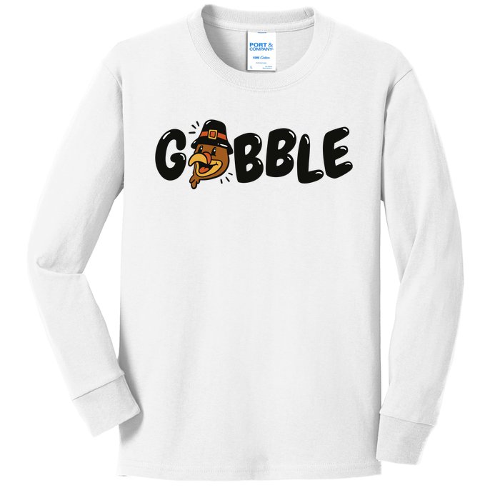 Gobble Turkey Thanksgiving Holiday Cute Kids Long Sleeve Shirt