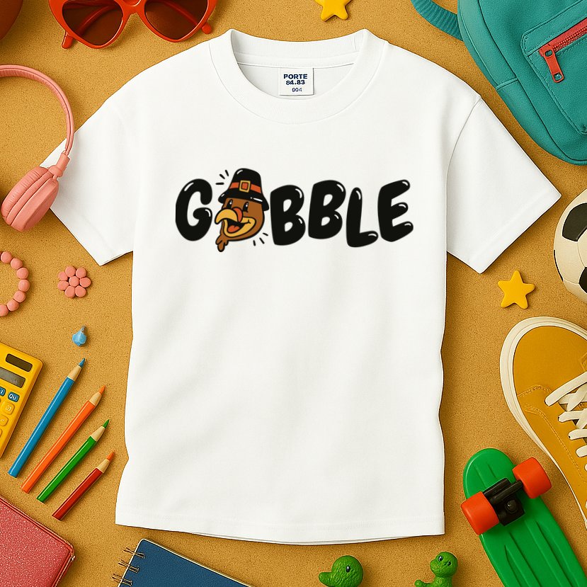 Gobble Turkey Thanksgiving Holiday Cute Kids T-Shirt