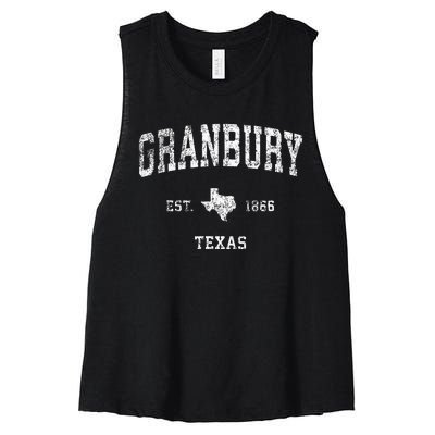 Granbury Texas Tx Vintage Athletic Sports Design Women's Racerback Cropped Tank