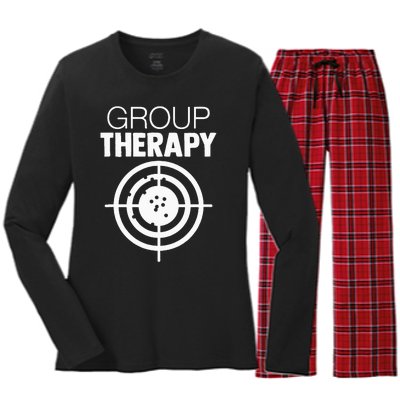 Group Therapy Target Practice Shooting Range Humor Gun Lover Women's Long Sleeve Flannel Pajama Set 