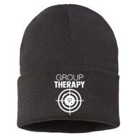 Group Therapy Target Practice Shooting Range Humor Gun Lover Sustainable Knit Beanie