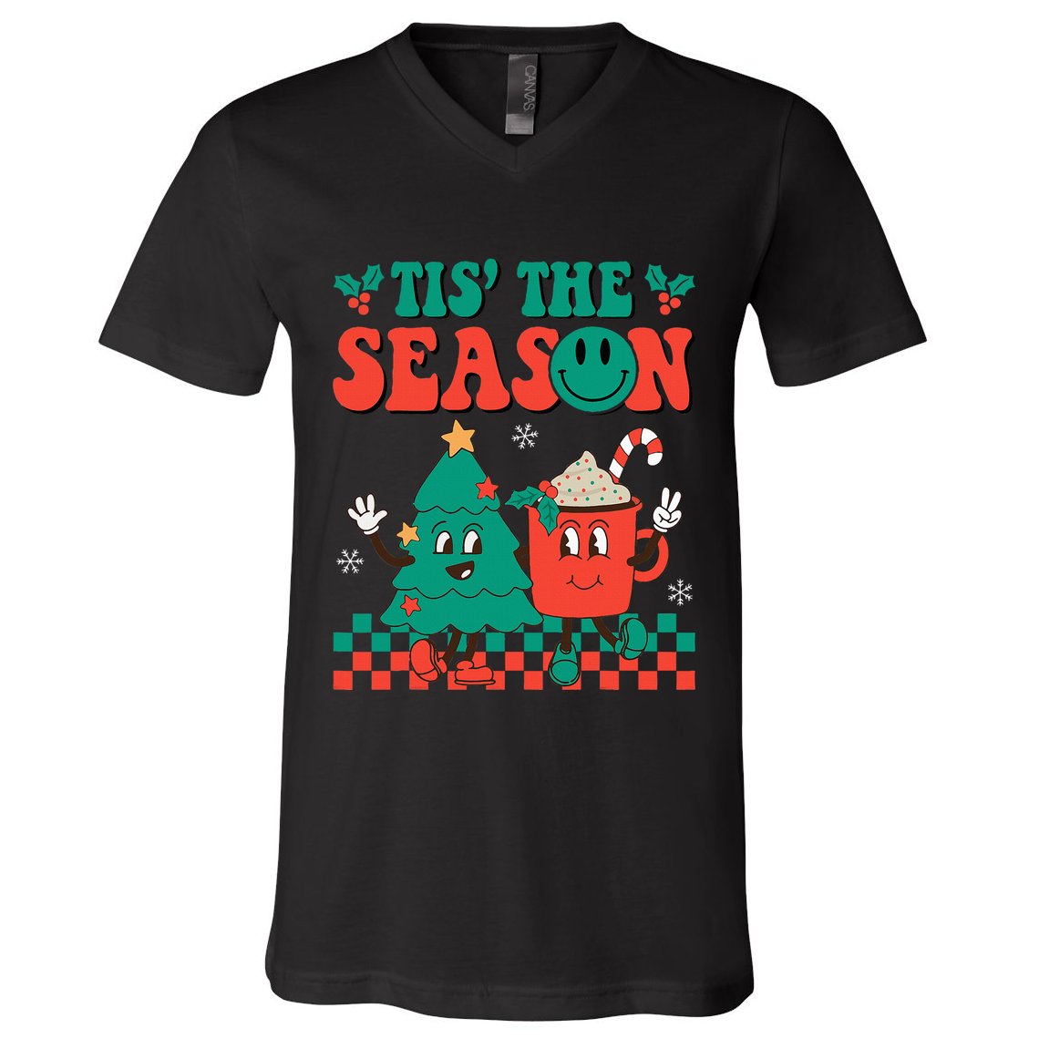 Groovy Tis The Season Christmas Hippie Hot Cocoa V-Neck T-Shirt