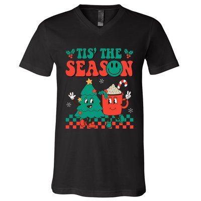 Groovy Tis The Season Christmas Hippie Hot Cocoa V-Neck T-Shirt