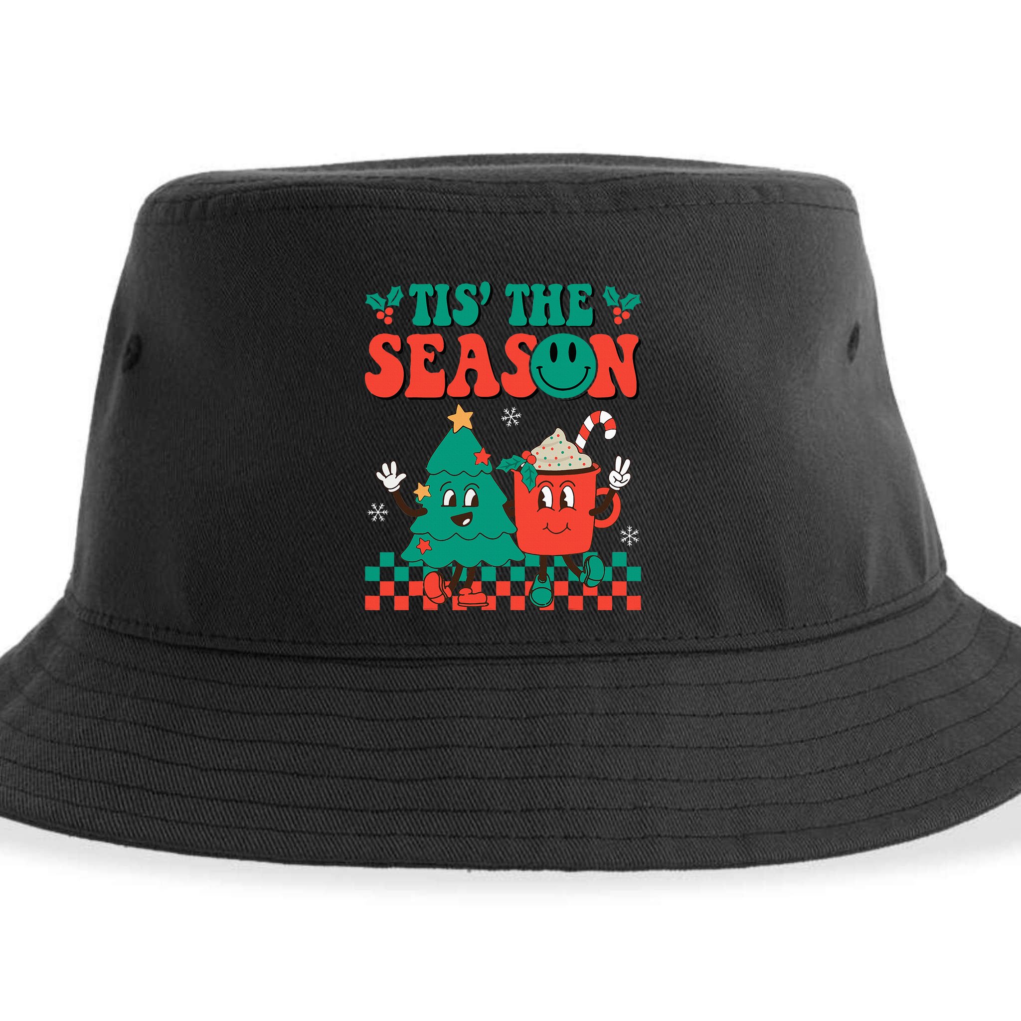 Groovy Tis The Season Christmas Hippie Hot Cocoa Sustainable Bucket Hat