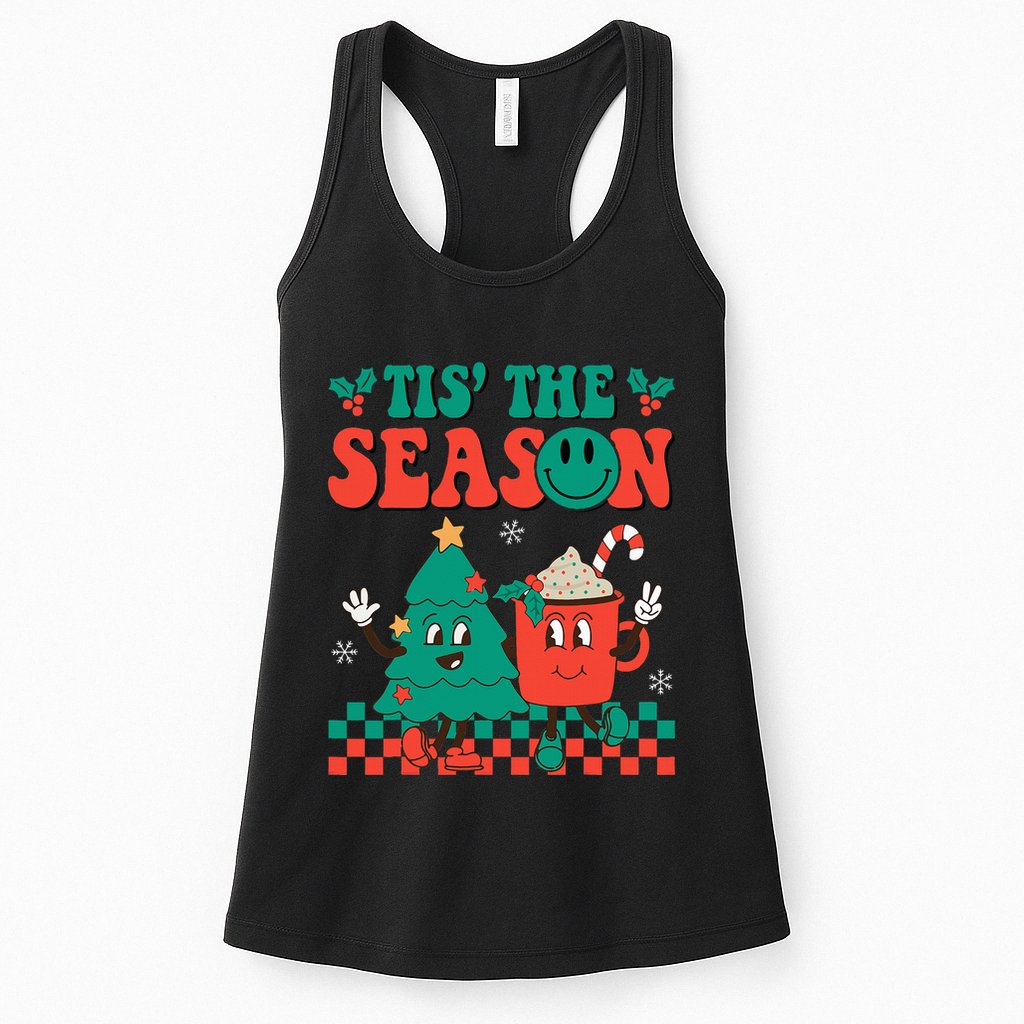 Groovy Tis The Season Christmas Hippie Hot Cocoa Womens Tank Top