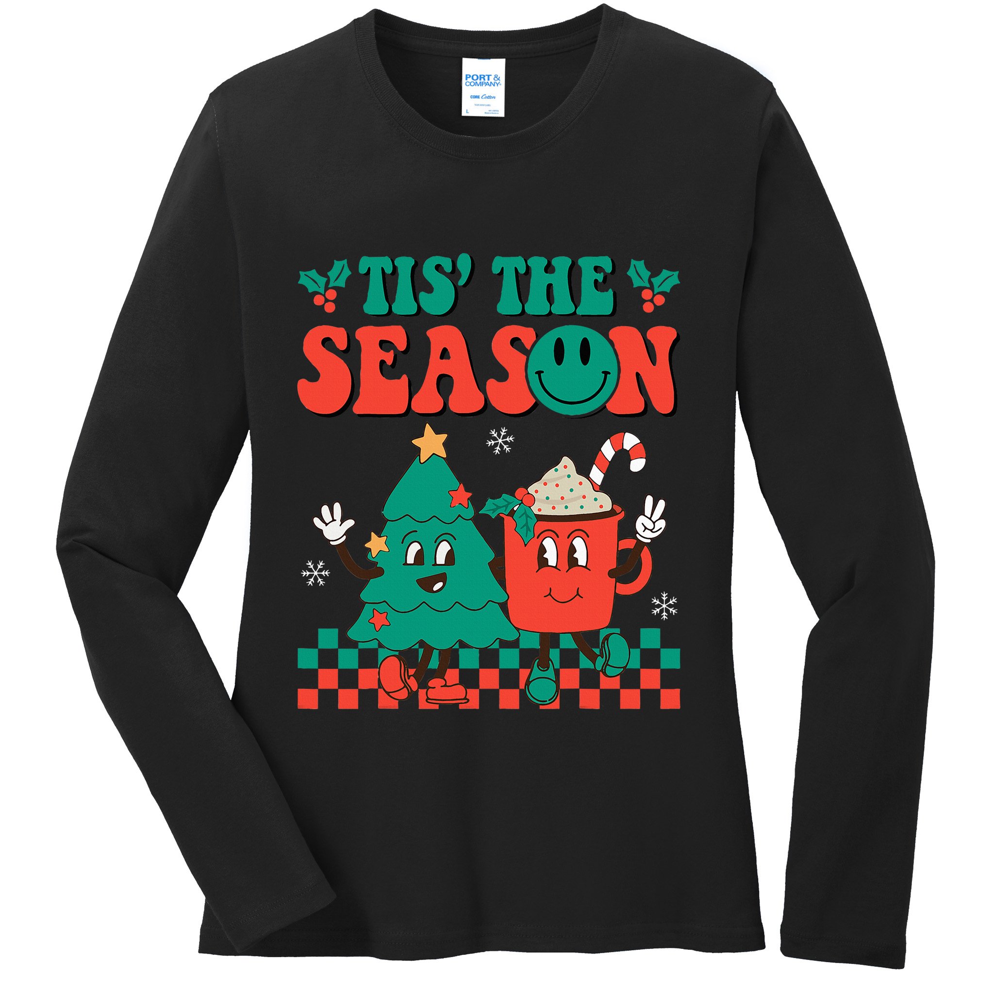 Groovy Tis The Season Christmas Hippie Hot Cocoa Ladies Long Sleeve Shirt