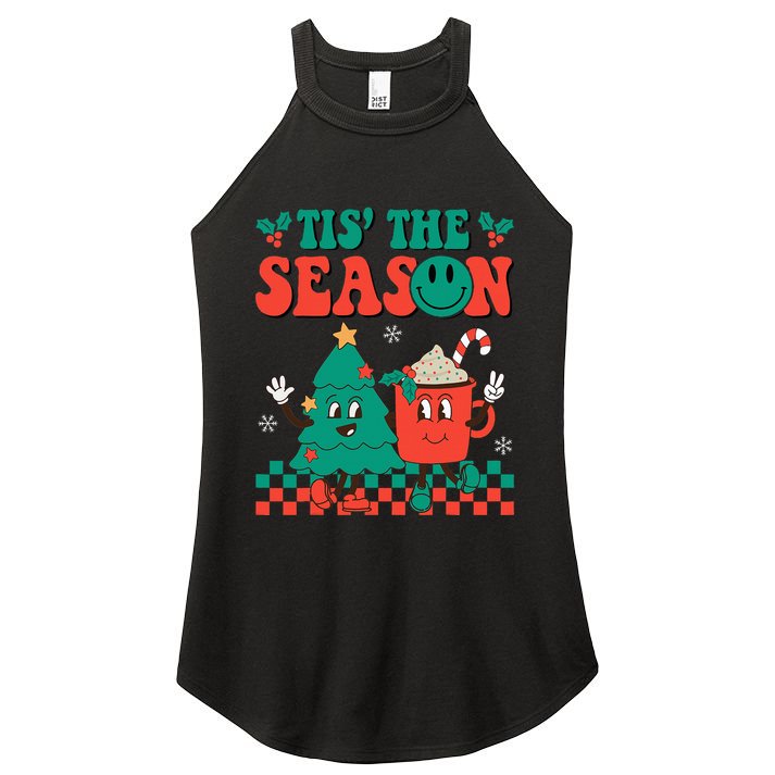 Groovy Tis The Season Christmas Hippie Hot Cocoa Women's Perfect Tri Rocker Tank