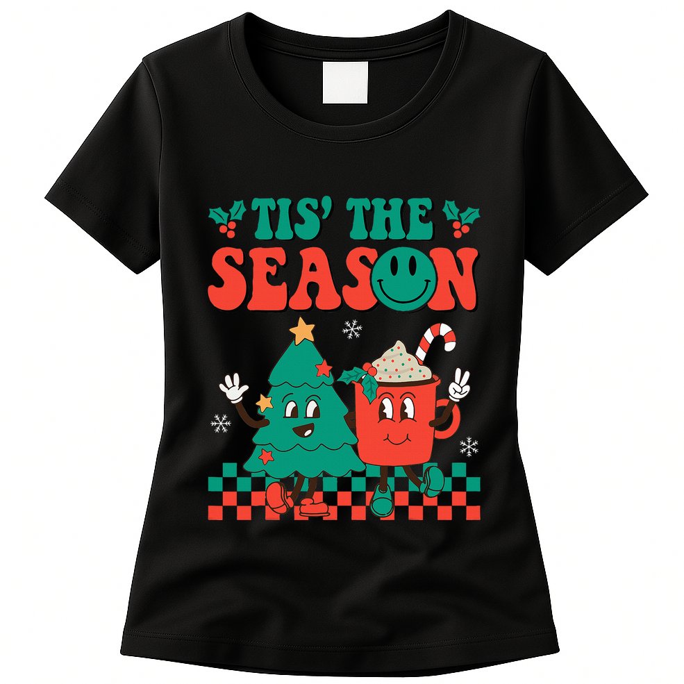 Groovy Tis The Season Christmas Hippie Hot Cocoa Womens T-Shirt