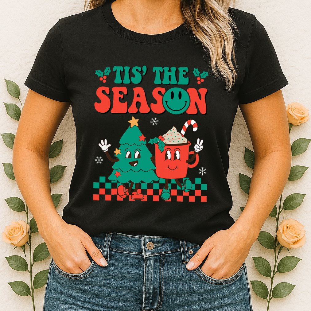 Groovy Tis The Season Christmas Hippie Hot Cocoa Womens T-Shirt