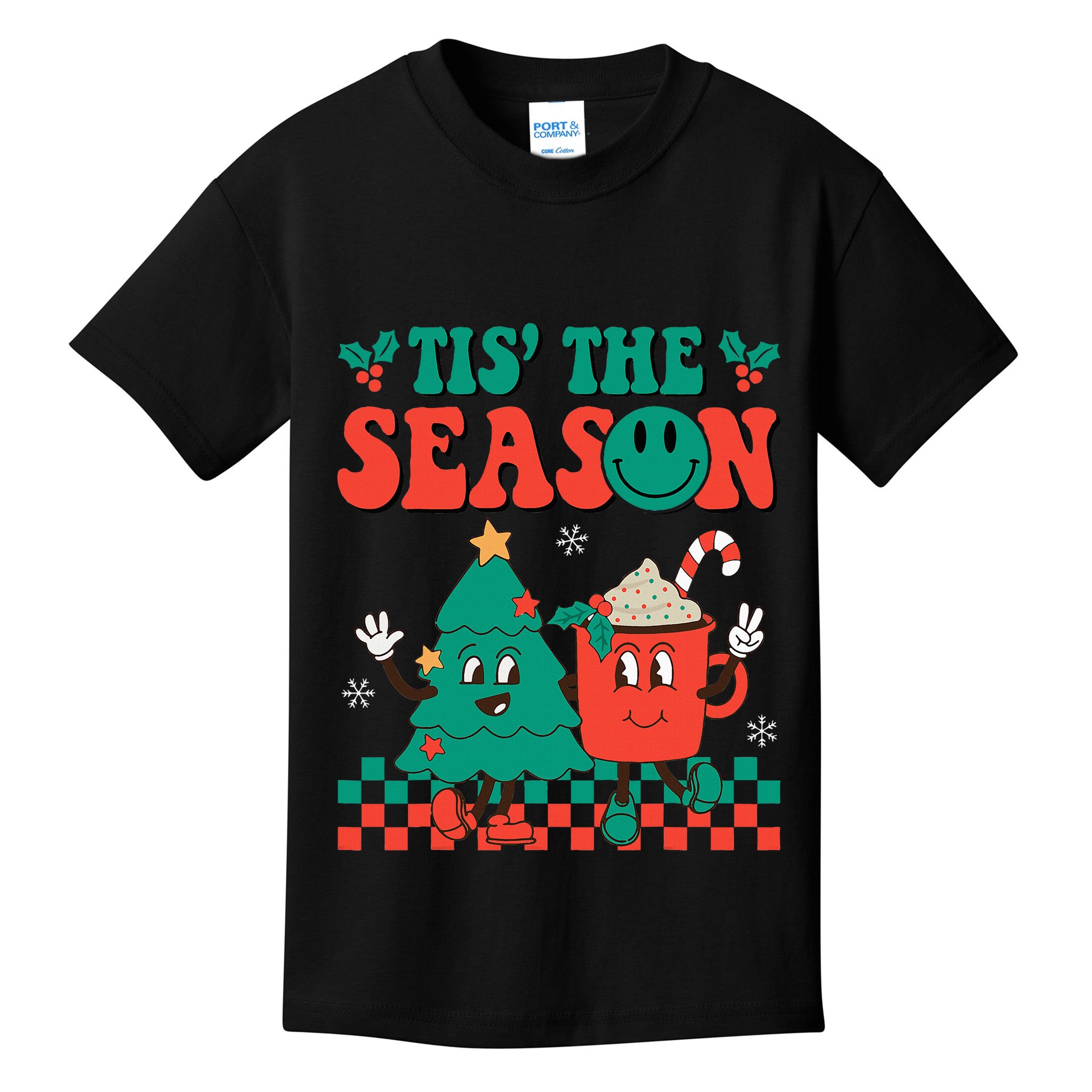Groovy Tis The Season Christmas Hippie Hot Cocoa Kids T-Shirt