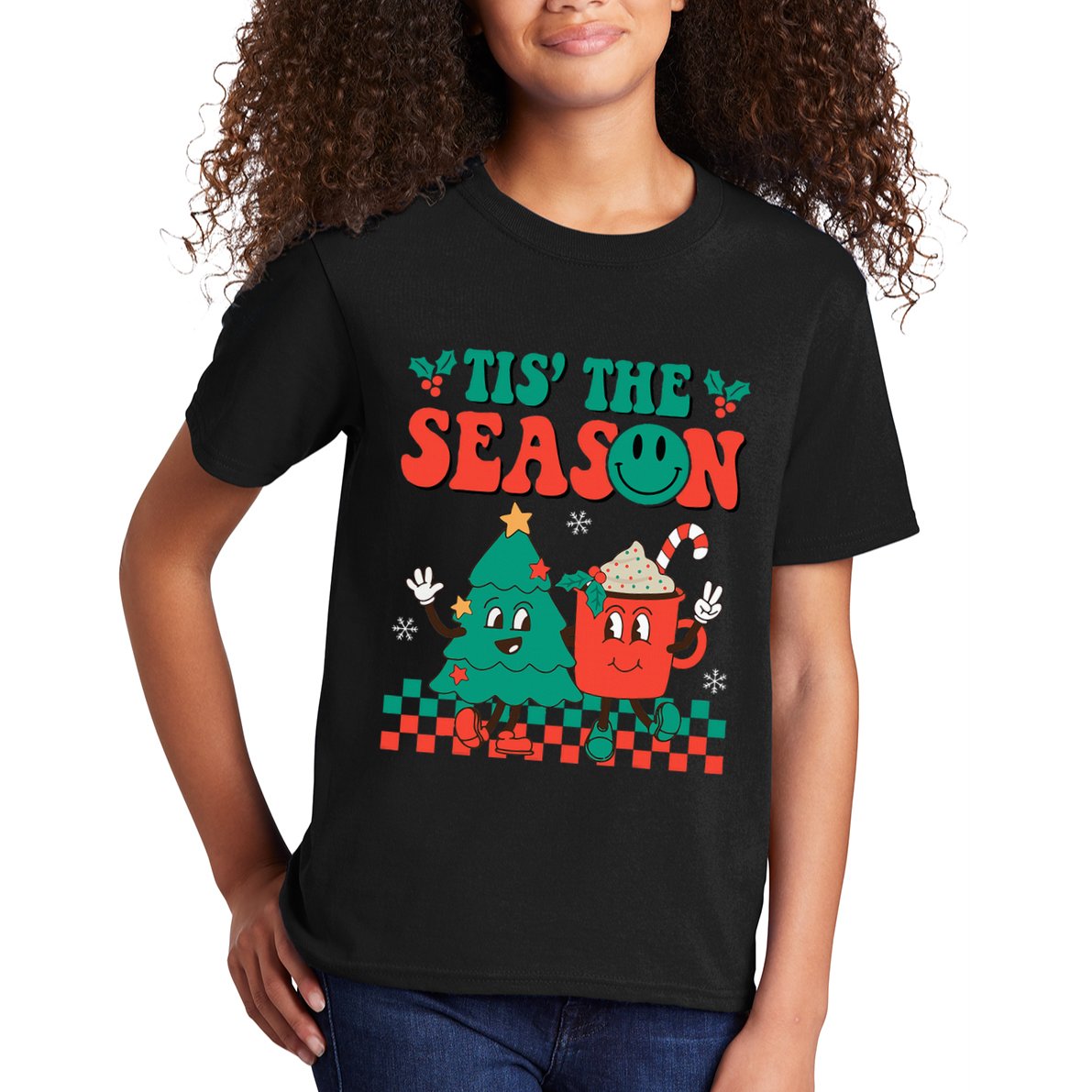 Groovy Tis The Season Christmas Hippie Hot Cocoa Kids T-Shirt