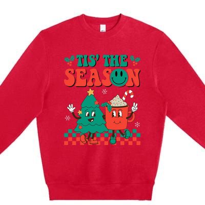 Groovy Tis The Season Christmas Hippie Hot Cocoa Premium Crewneck Sweatshirt