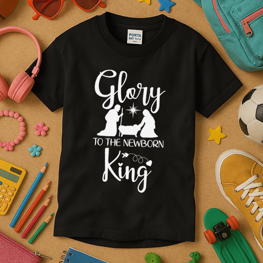 Glory To The Newborn King Birth Of Jesus Christ God Faith Kids T-Shirt