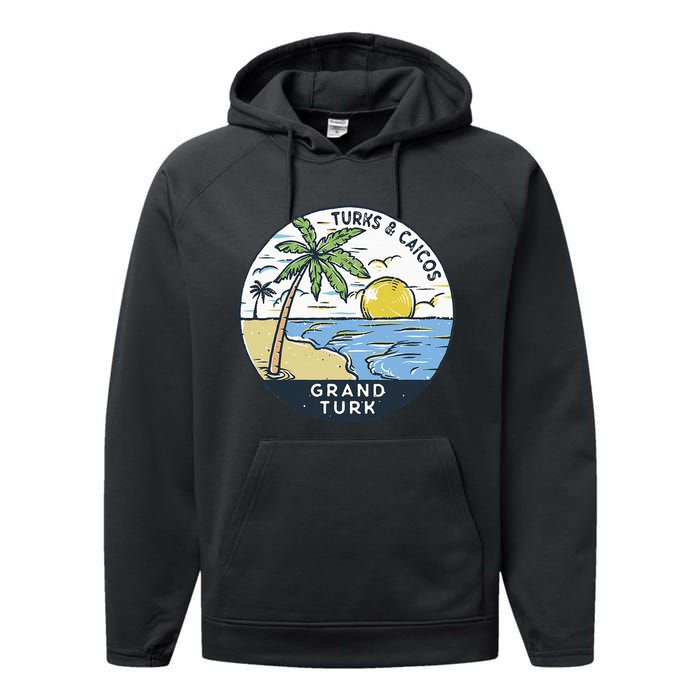 Grand Turk Turks And Caicos Illustrated Ocean Vintage Performance Fleece Hoodie