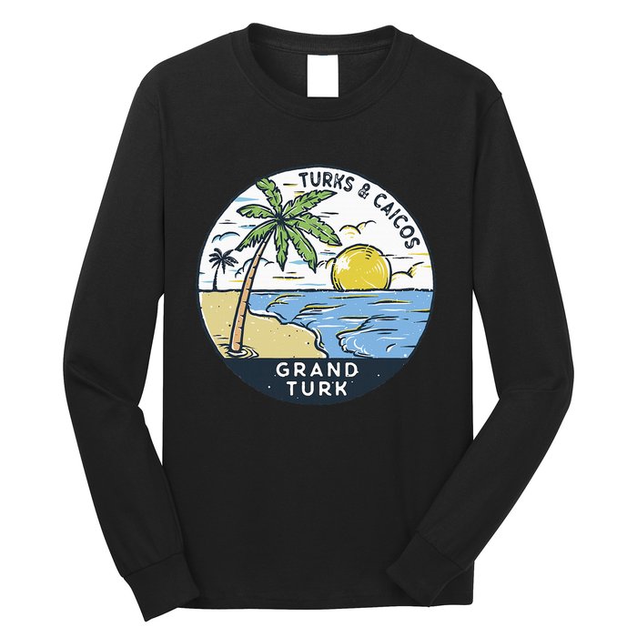 Grand Turk Turks And Caicos Illustrated Ocean Vintage Long Sleeve Shirt