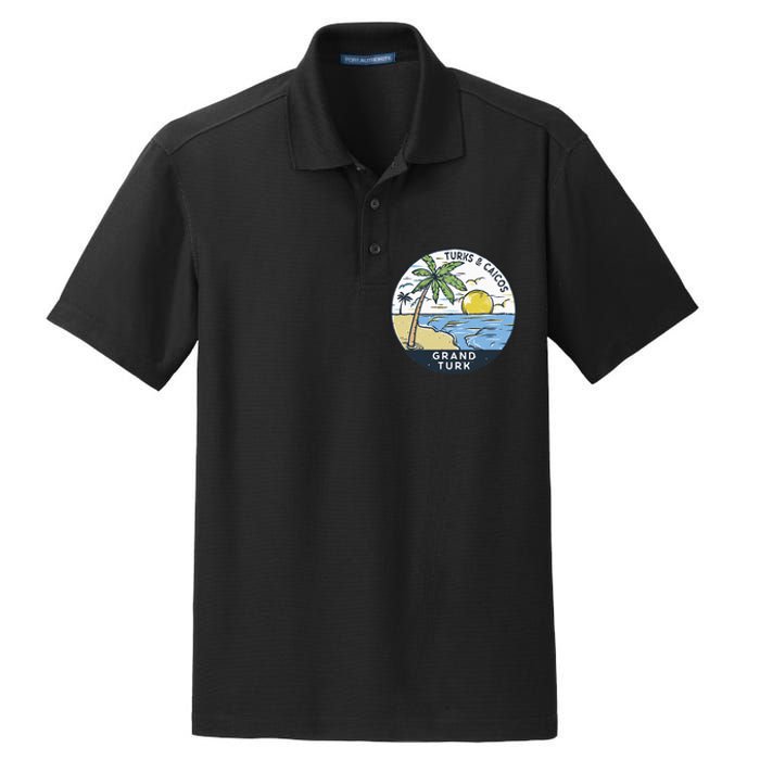 Grand Turk Turks And Caicos Illustrated Ocean Vintage Dry Zone Grid Polo