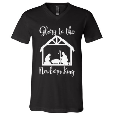 Glory To The Newborn King Birth Of Jesus Christ God Faith V-Neck T-Shirt