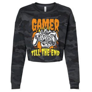 Gamer Till The End Scary Halloween Skeleton Video Game Lover Funny Gift Cropped Pullover Crew