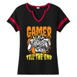 Gamer Till The End Scary Halloween Skeleton Video Game Lover Funny Gift Ladies Halftime Notch Neck Tee