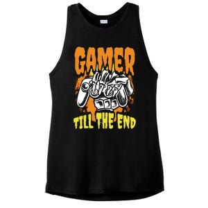 Gamer Till The End Scary Halloween Skeleton Video Game Lover Funny Gift Ladies PosiCharge Tri-Blend Wicking Tank