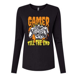 Gamer Till The End Scary Halloween Skeleton Video Game Lover Funny Gift Womens Cotton Relaxed Long Sleeve T-Shirt