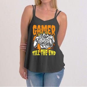 Gamer Till The End Scary Halloween Skeleton Video Game Lover Funny Gift Women's Strappy Tank