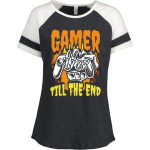 Gamer Till The End Scary Halloween Skeleton Video Game Lover Funny Gift Enza Ladies Jersey Colorblock Tee