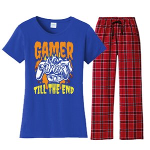 Gamer Till The End Scary Halloween Skeleton Video Game Lover Funny Gift Women's Flannel Pajama Set