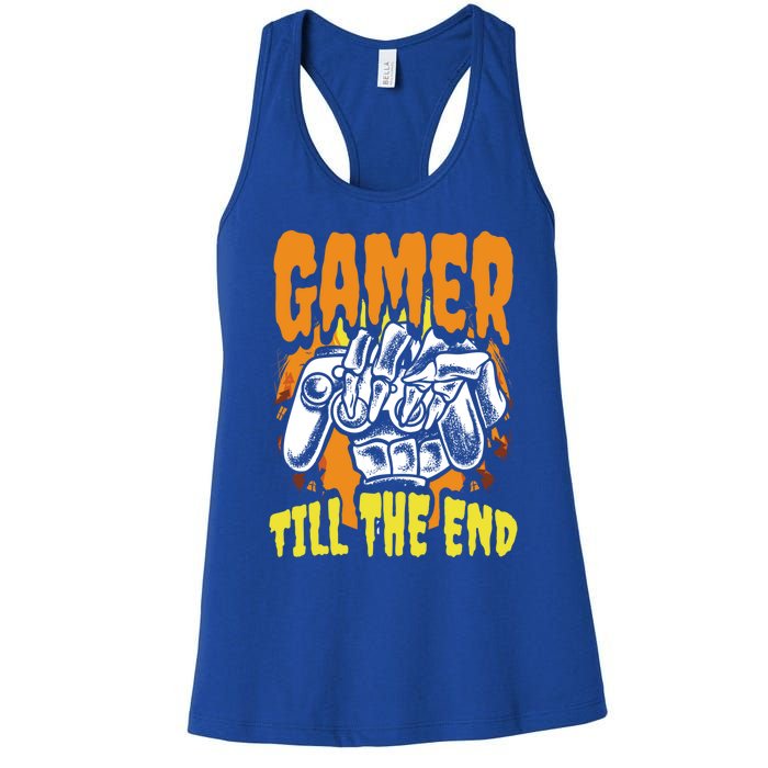 Gamer Till The End Scary Halloween Skeleton Video Game Lover Funny Gift Women's Racerback Tank