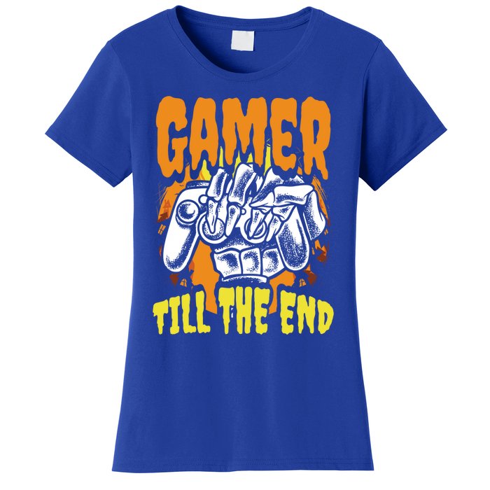 Gamer Till The End Scary Halloween Skeleton Video Game Lover Funny Gift Women's T-Shirt