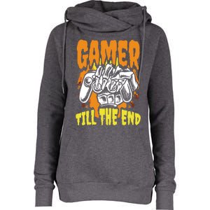 Gamer Till The End Scary Halloween Skeleton Video Game Lover Funny Gift Womens Funnel Neck Pullover Hood