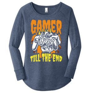 Gamer Till The End Scary Halloween Skeleton Video Game Lover Funny Gift Women's Perfect Tri Tunic Long Sleeve Shirt