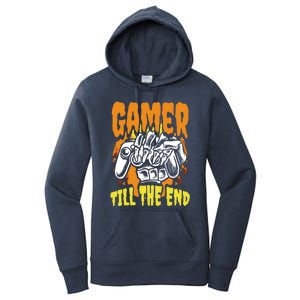 Gamer Till The End Scary Halloween Skeleton Video Game Lover Funny Gift Women's Pullover Hoodie