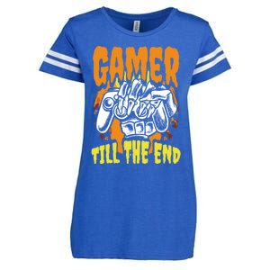 Gamer Till The End Scary Halloween Skeleton Video Game Lover Funny Gift Enza Ladies Jersey Football T-Shirt