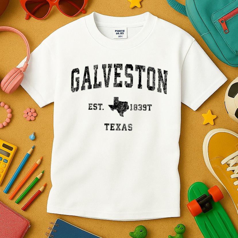 Galveston Texas Tx Vintage Established Athletic Sports Design Kids T-Shirt
