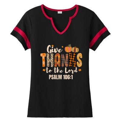 Give Thanks To The Lord Thanksgiving Fall Christian Cute Gift Ladies Halftime Notch Neck Tee