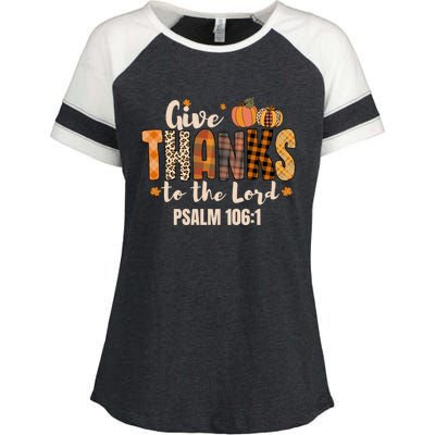 Give Thanks To The Lord Thanksgiving Fall Christian Cute Gift Enza Ladies Jersey Colorblock Tee