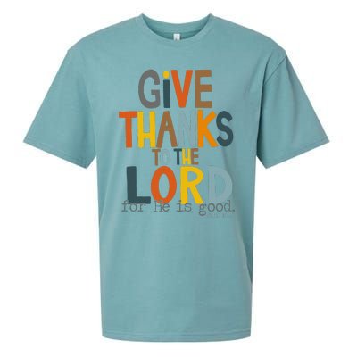 Give Thanks To The Lord For He Is Good Retro Thanksgiving Sueded Cloud Jersey T-Shirt