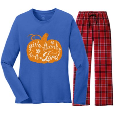 Give Thanks To The Lord Pumpkin Gift Women's Long Sleeve Flannel Pajama Set 