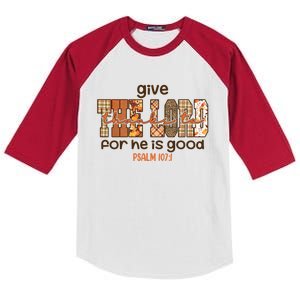 Give Thanks To The Lord Thanksgiving Leopart Vibes Autum Gift Kids Colorblock Raglan Jersey