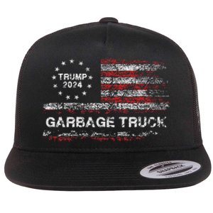 Garbage Truck Trump Supporter Garbage Trump 2024 Flat Bill Trucker Hat