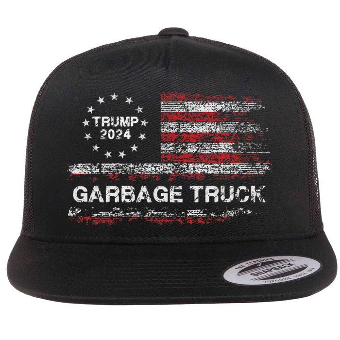 Garbage Truck Trump Supporter Garbage Trump 2024 Flat Bill Trucker Hat