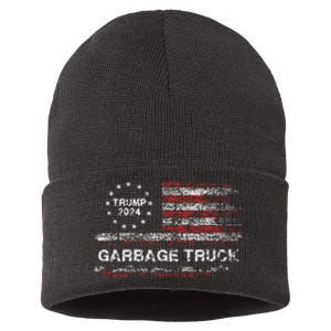 Garbage Truck Trump Supporter Garbage Trump 2024 Sustainable Knit Beanie