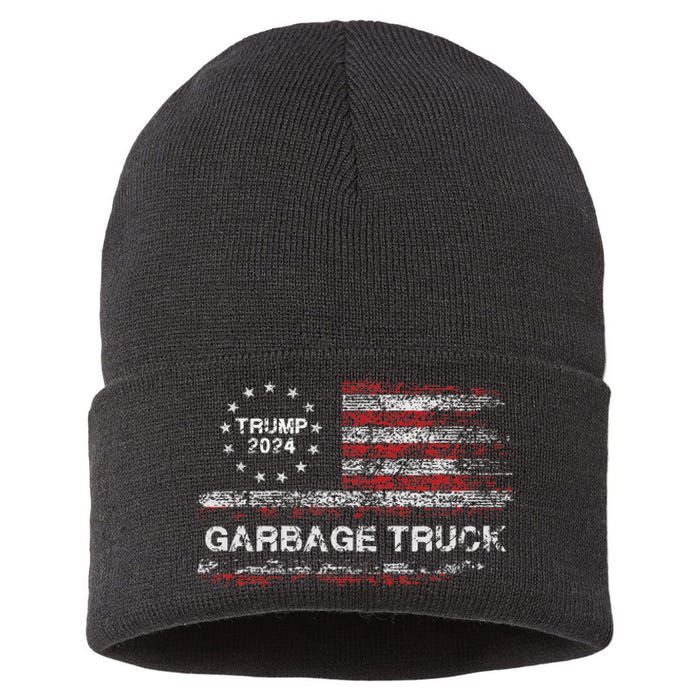 Garbage Truck Trump Supporter Garbage Trump 2024 Sustainable Knit Beanie