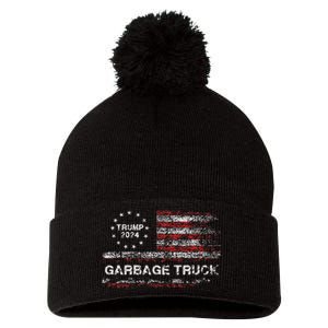 Garbage Truck Trump Supporter Garbage Trump 2024 Pom Pom 12in Knit Beanie