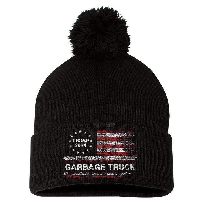 Garbage Truck Trump Supporter Garbage Trump 2024 Pom Pom 12in Knit Beanie