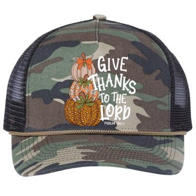 Give Thanks To The Lord Thanksgiving Pumpkin Christian Jesus Funny Gift Retro Rope Trucker Hat Cap