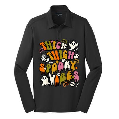 Groovy Thick Thighs Spooky Vibes Halloween Costume  Wo Silk Touch Performance Long Sleeve Polo